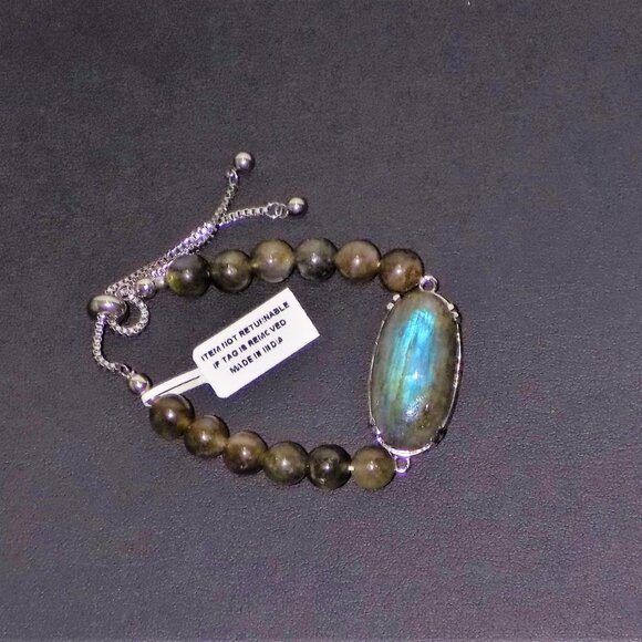 New Labradorite Cabochon Bolo Bead Slide Bracelet Made in India - Picture 5 of 9